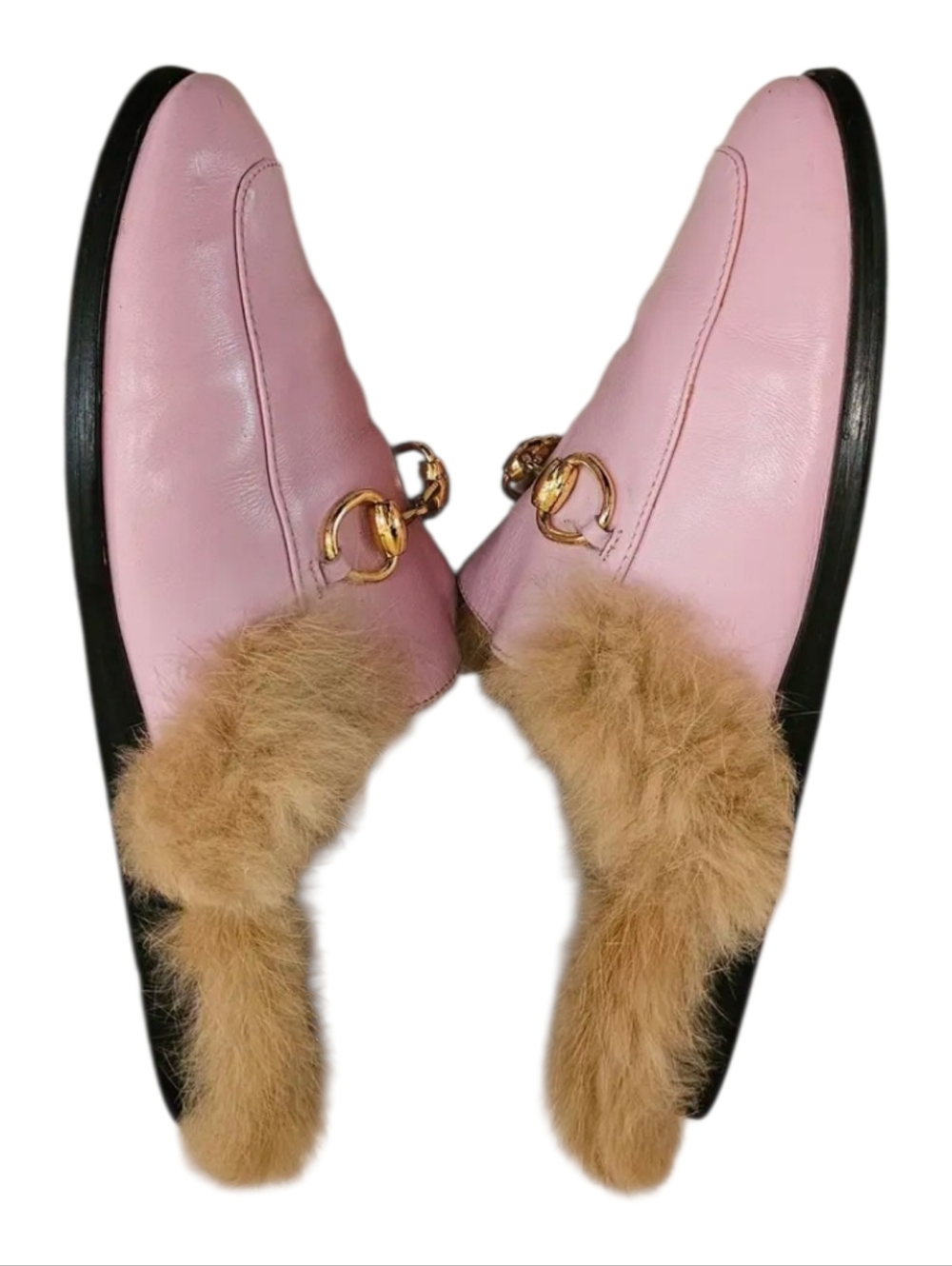 Brand Unkown Pink Fur-Trim Horsebit Mules - Picture 4 of 8